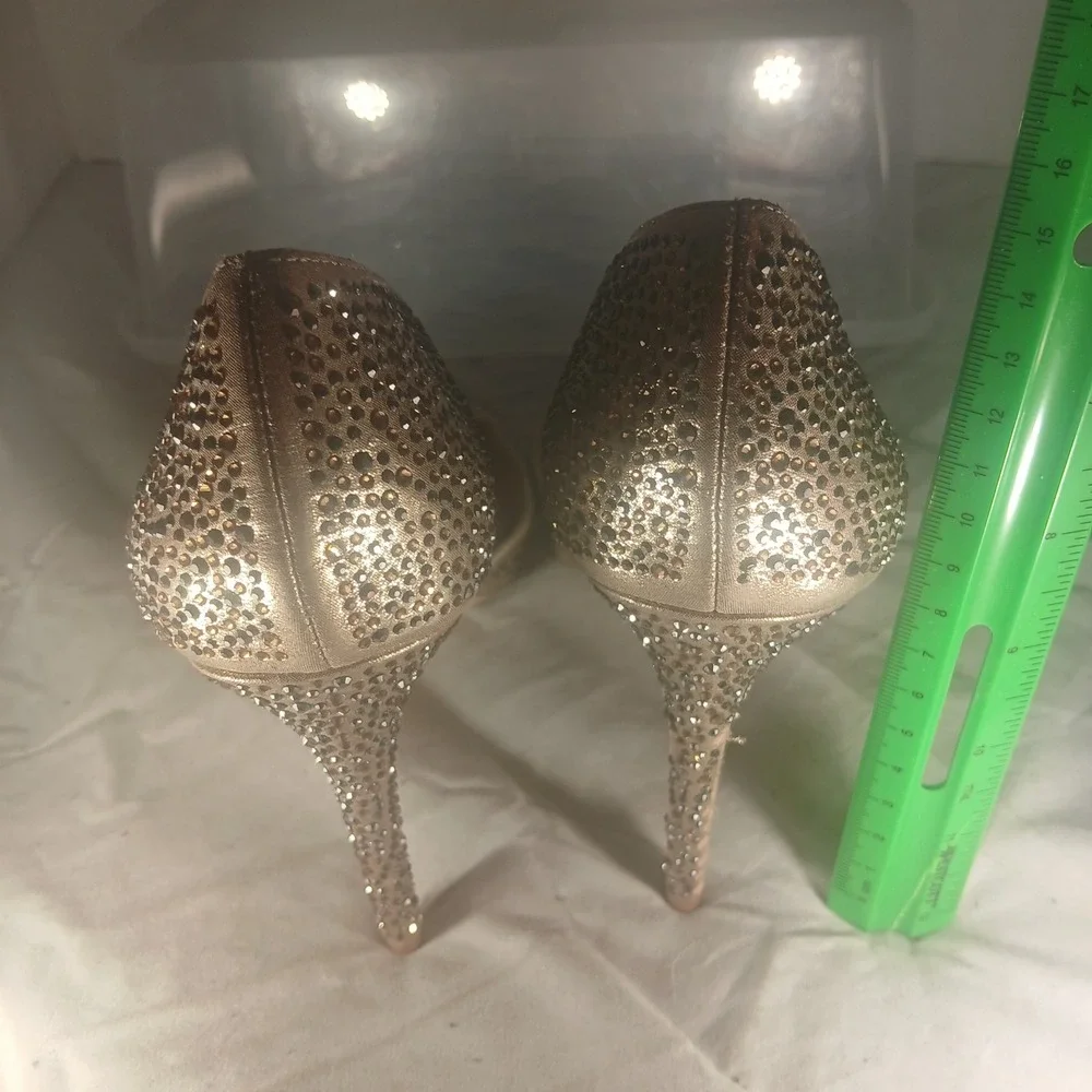 INC International Concepts Rose Gold‎ Rhinestone DOrsay Stiletto Heels Shoes 8.5